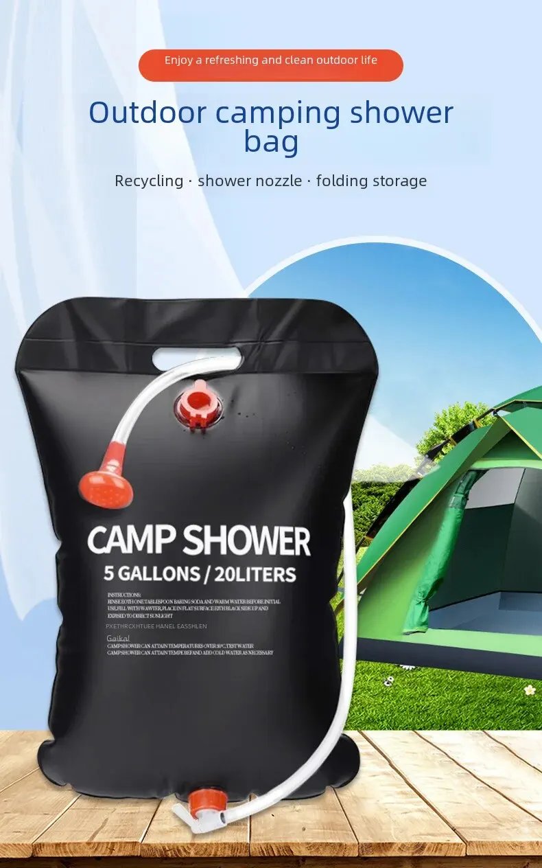 Bolsa de baño portátil para acampar al aire libre, ducha de baño plegable con autoconducción, almacenamiento de agua caliente y energía solar