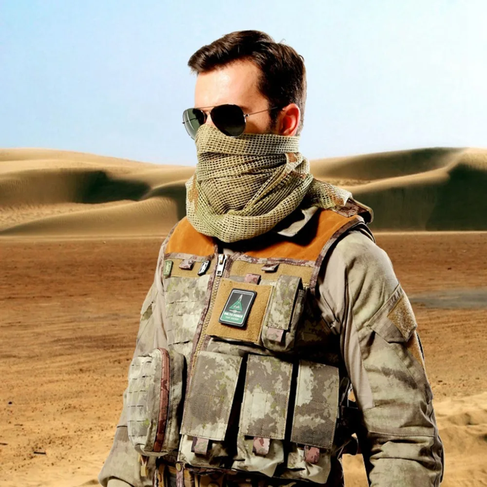 Tactical Scarf Camouflage Mesh Neck Scarf Net Keffiyeh Sniper Face Scarf Veil Shemagh Head Wrap Outdoor Face Scarf Bandana