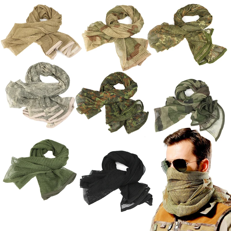Tactical Scarf Camouflage Mesh Neck Scarf Net Keffiyeh Sniper Face Scarf Veil Shemagh Head Wrap Outdoor Face Scarf Bandana
