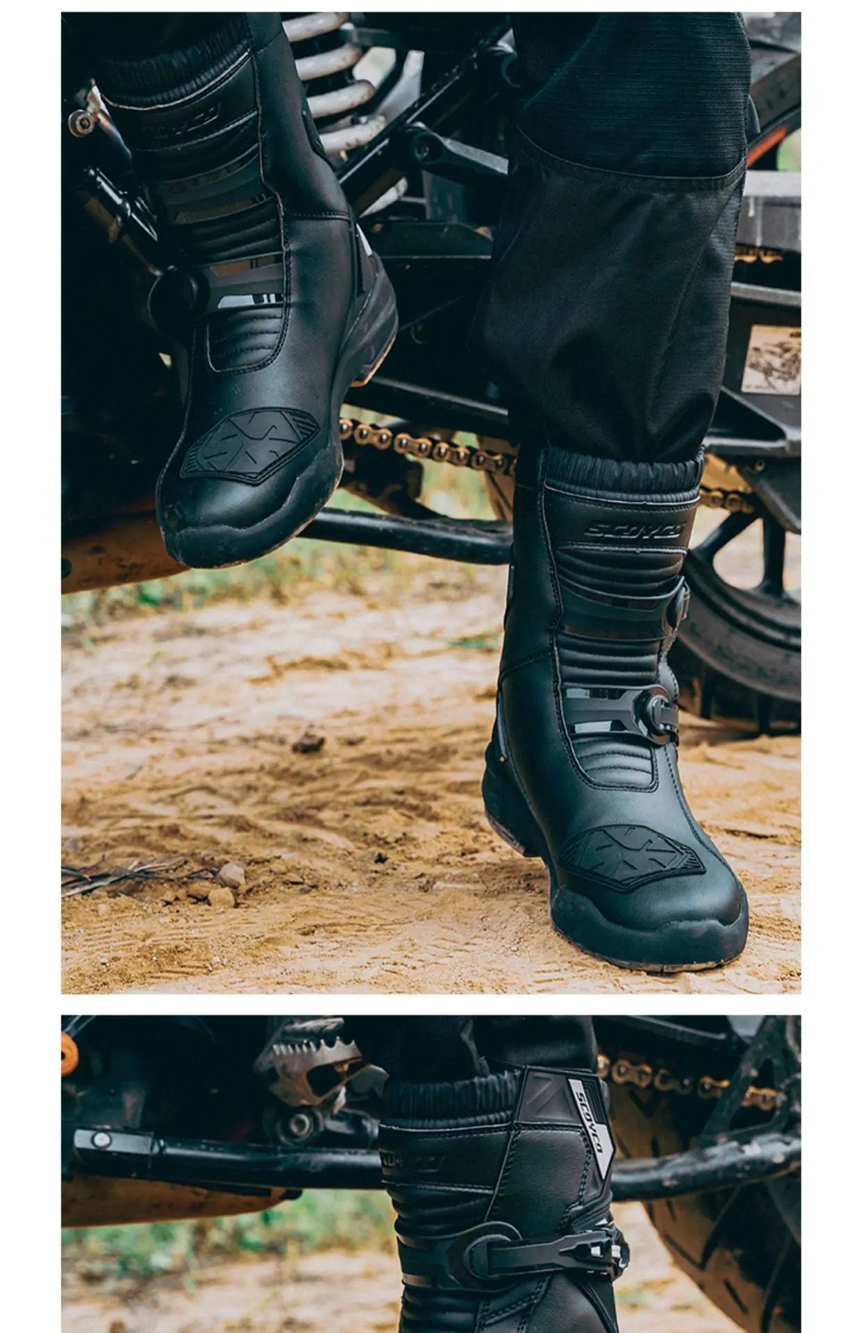 Scoyco-Botas de moto Enduro para hombre, calzado resistente al desgaste, antideslizante, de cuero, impermeable, para Motocross