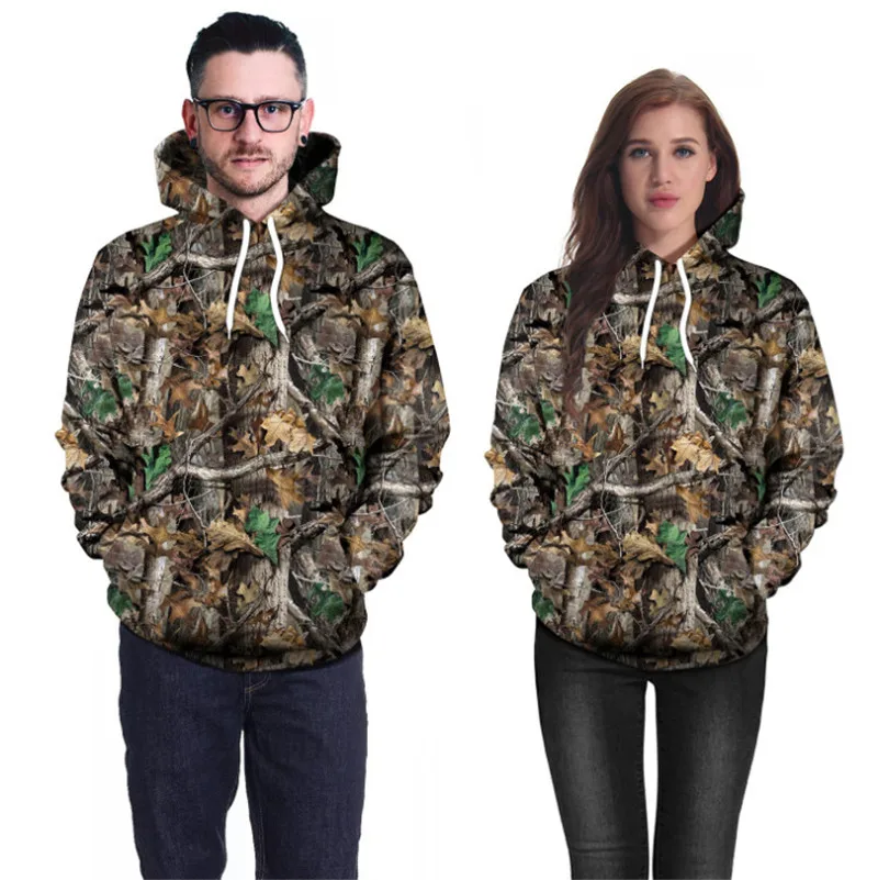 Sudadera con estampado Digital 3D de Hojas de arce biónico, ropa de camuflaje y pino para pesca, Camping, caza, Abrigos, Chaquetas con gorro