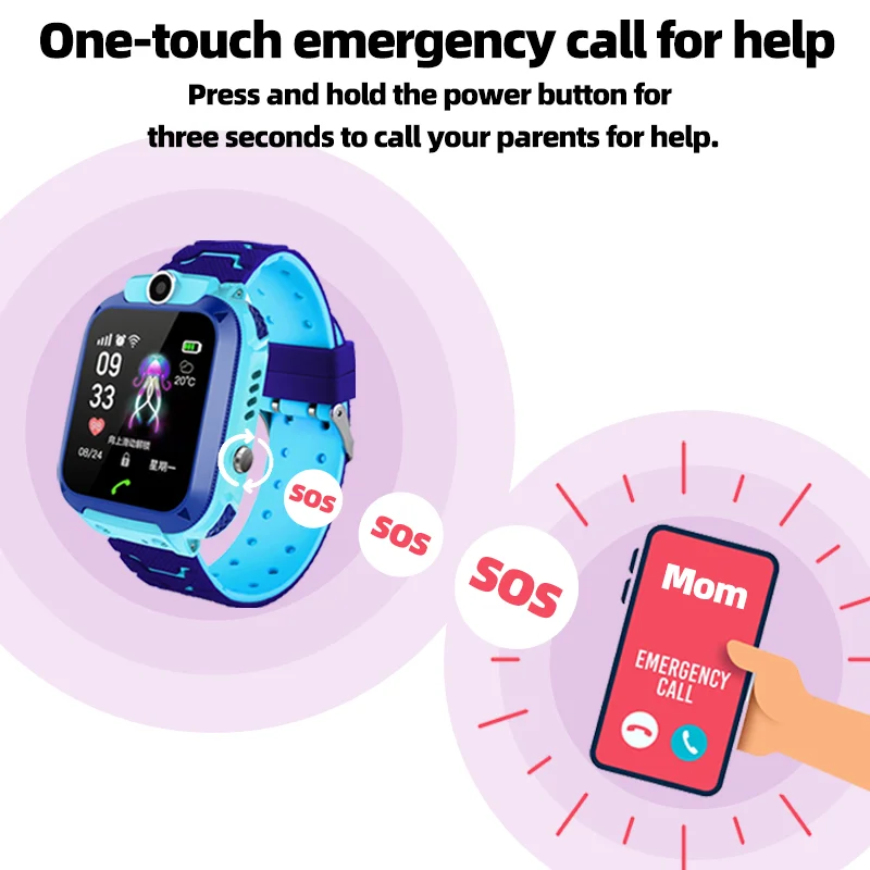 Reloj inteligente Q12 para niños y niñas, pulsera con llamadas telefónicas 2G, resistente al agua, Monitor GPS para madres y niños, relojes digitales deportivos SOS