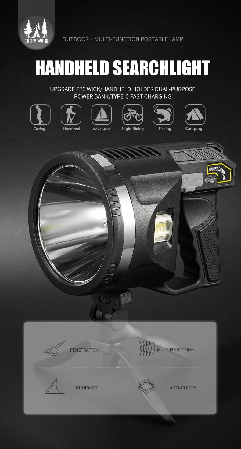 Reflector Led recargable de alta potencia, linternas Led de iluminación Ultra larga, lámpara de distancia XHP70, linterna potente