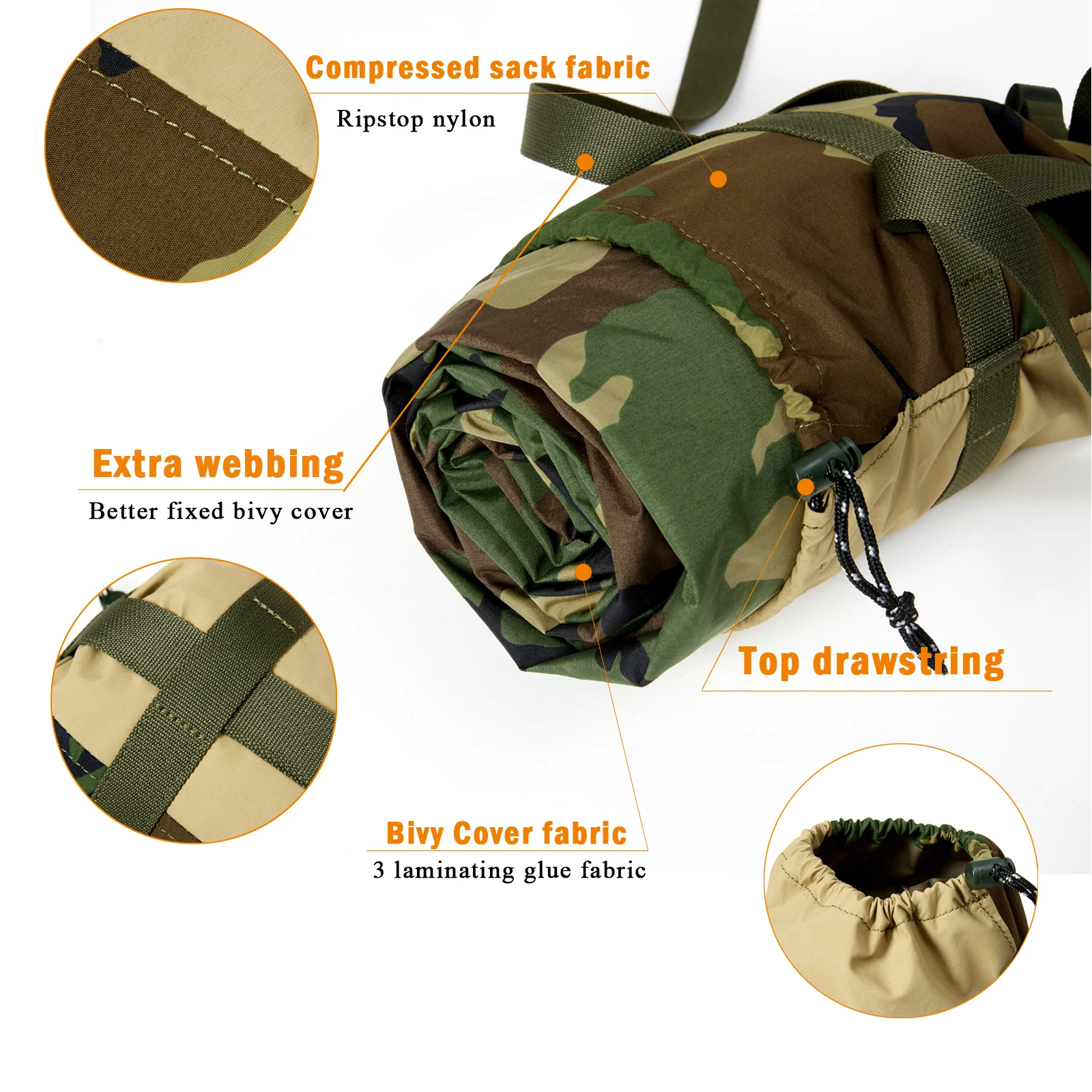 Akmax.cn Bivy Cover Sack para sacos de dormir modulares del ejército militar, Multicam Camo/Woodland/UCP