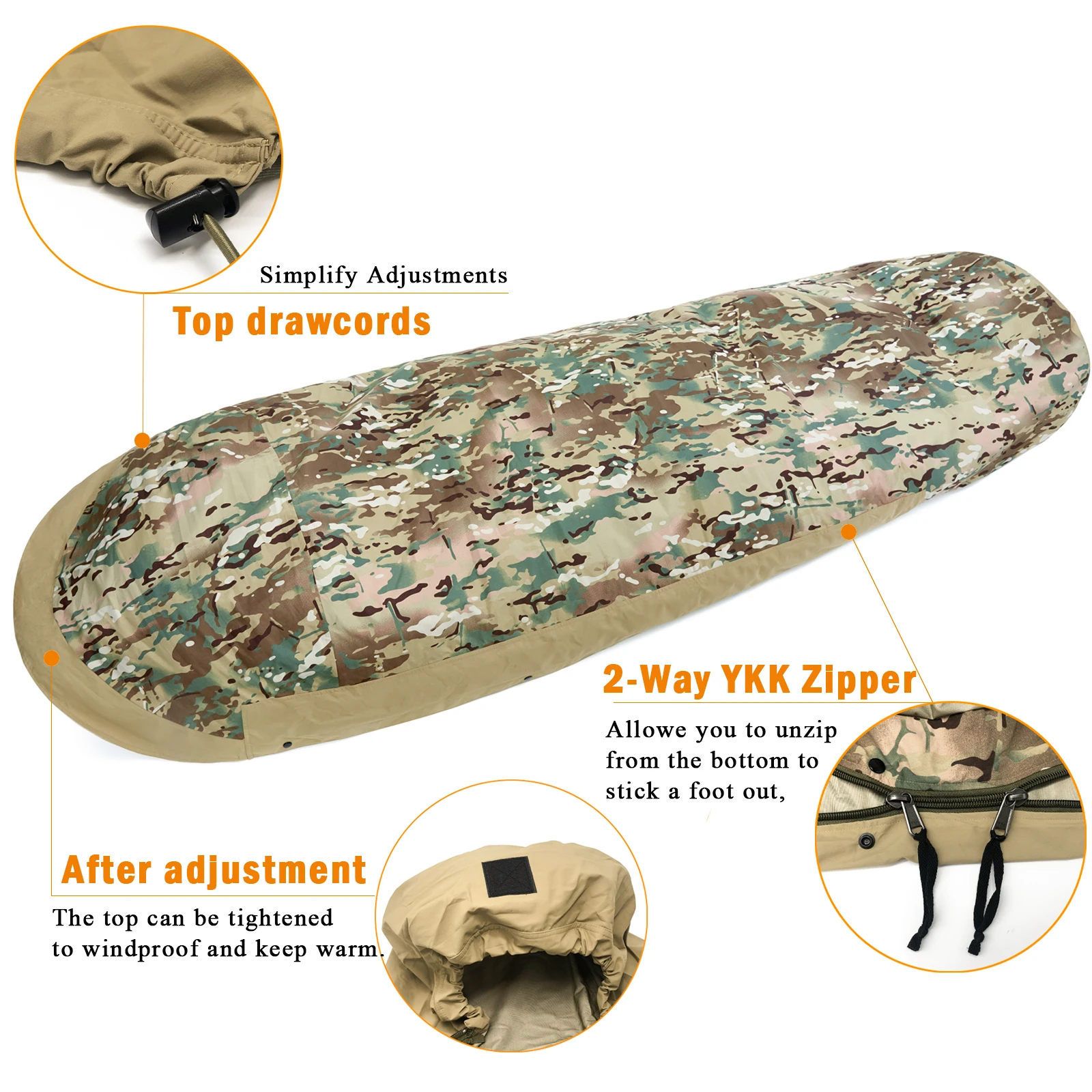 Akmax.cn Bivy Cover Sack para sacos de dormir modulares del ejército militar, Multicam Camo/Woodland/UCP