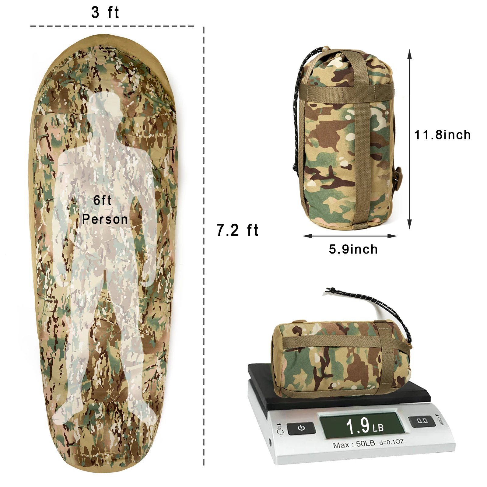 Akmax.cn Bivy Cover Sack para sacos de dormir modulares del ejército militar, Multicam Camo/Woodland/UCP