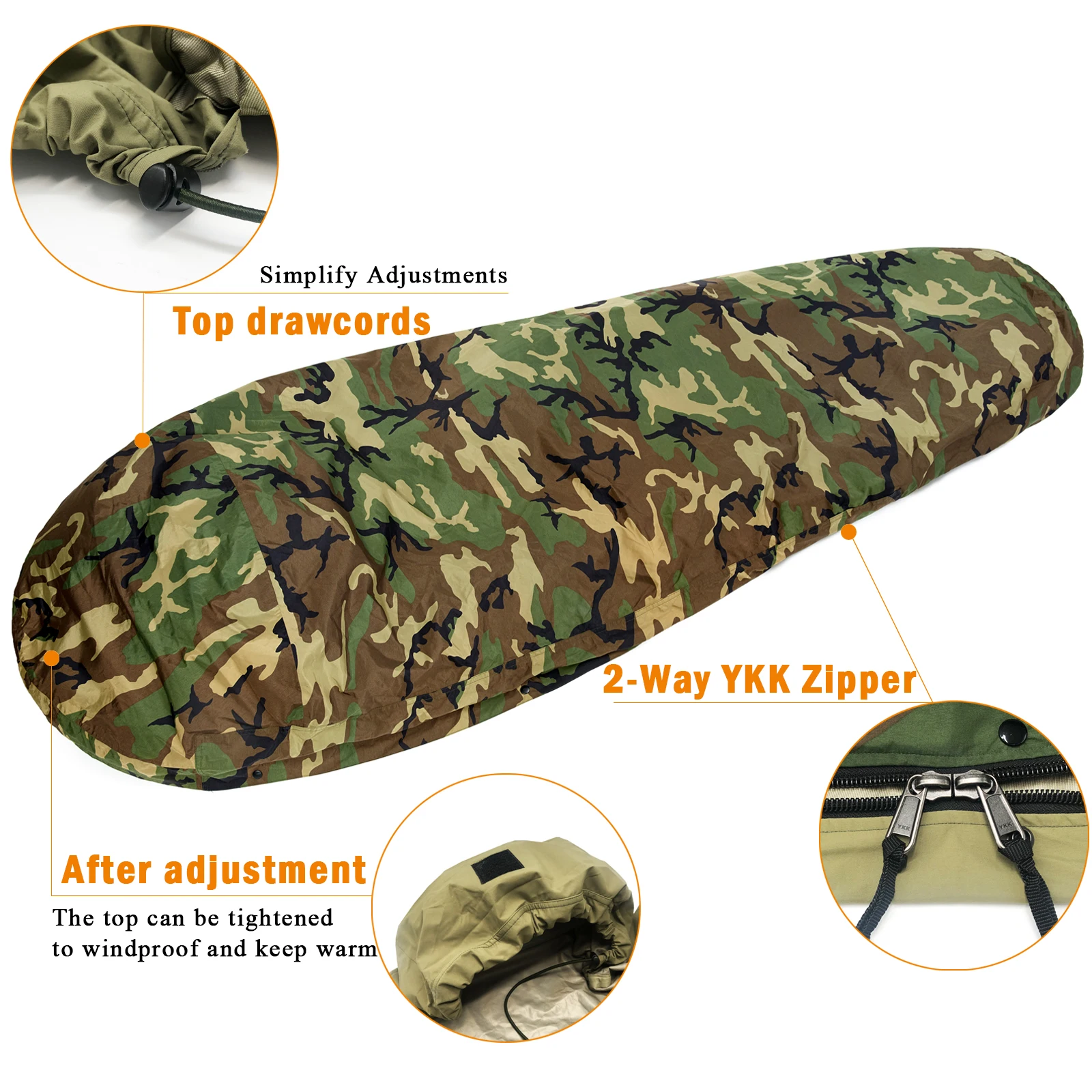 Akmax.cn Bivy Cover Sack para sacos de dormir modulares del ejército militar, Multicam Camo/Woodland/UCP