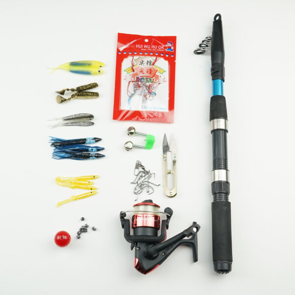 KIT DE ACCESORIOS DE PESCA CAÑA regulable hasta 2.10m