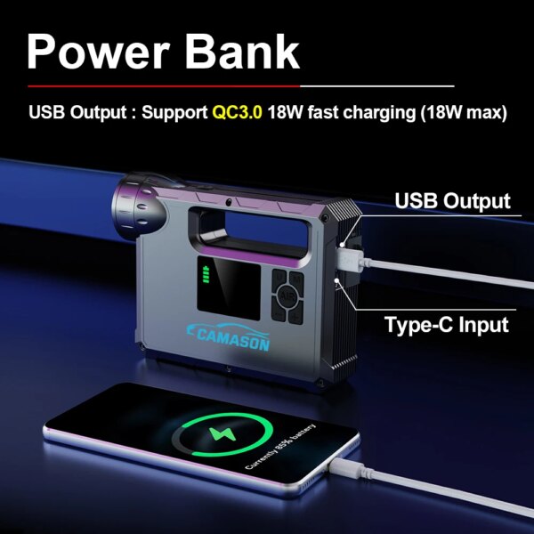 Linterna Multifunción 5 in 1   Partidor Auto, Compresor aire, Bateria Power Bank, Luz Camping - Imagen 6