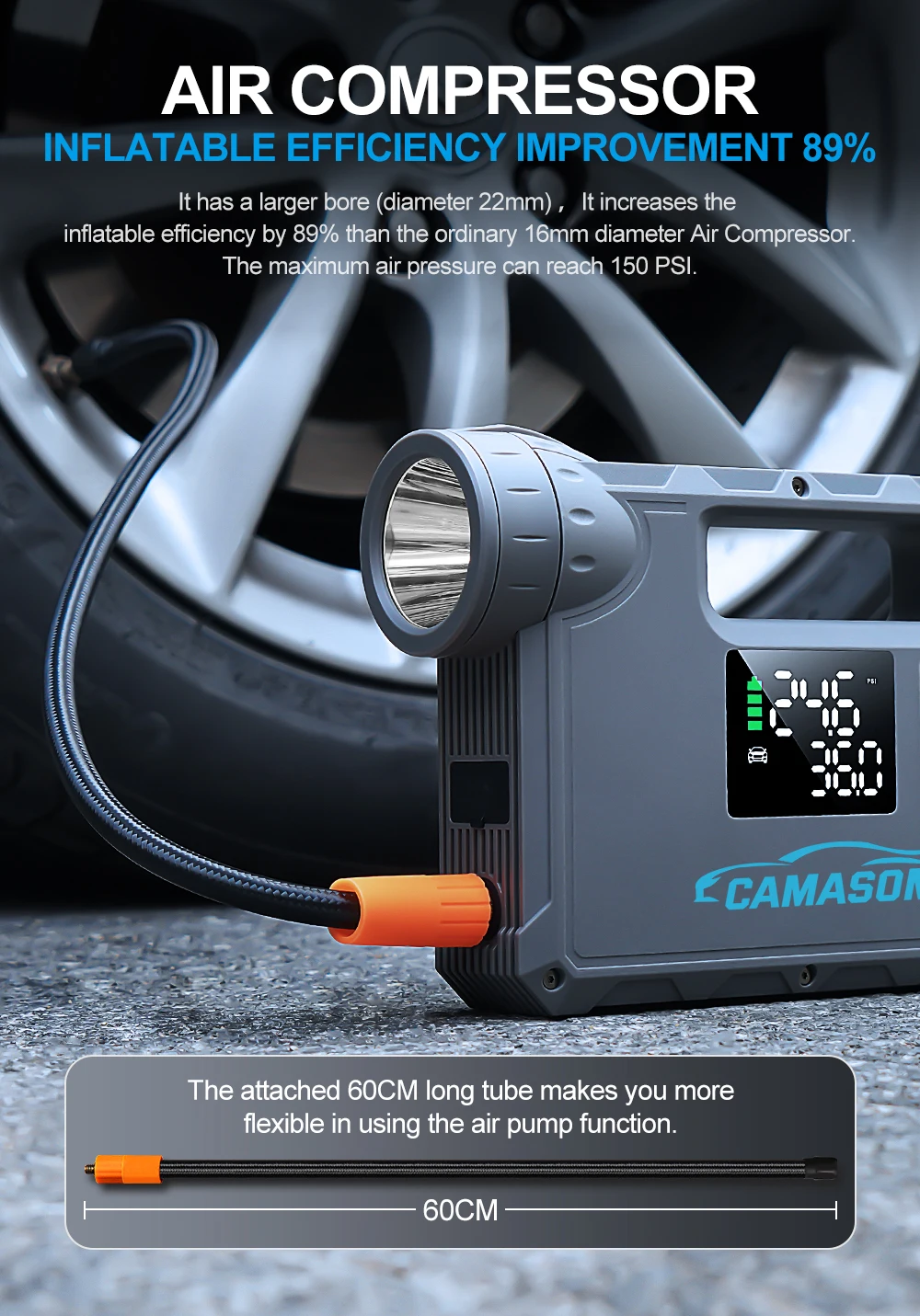 5 in 1 Car Jump Starter with air Compressor Portable Flashlight Starting Device Power Bank Battery Automotive Booster start 5 in 1 Car Jump Starter with air Compressor Portable Flashlight Starting Device Power Bank Battery Automotive Booster start