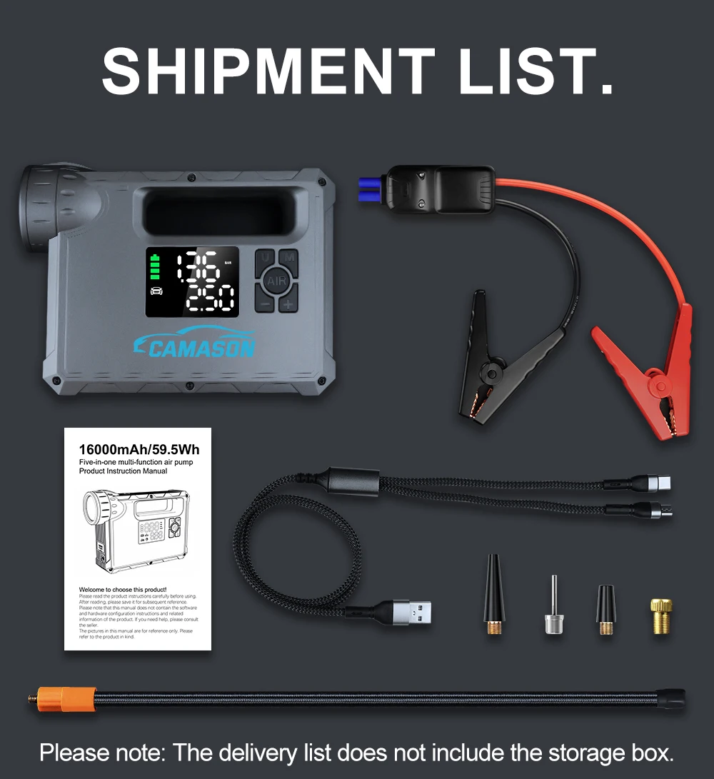 5 in 1 Car Jump Starter with air Compressor Portable Flashlight Starting Device Power Bank Battery Automotive Booster start 5 in 1 Car Jump Starter with air Compressor Portable Flashlight Starting Device Power Bank Battery Automotive Booster start