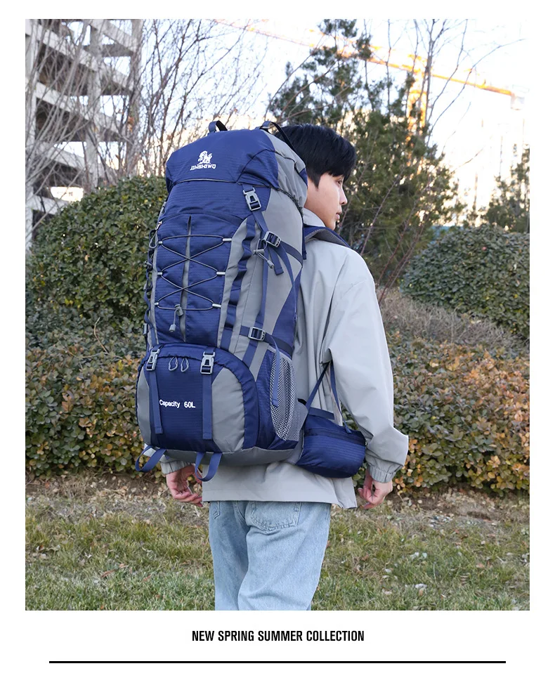 80L Mountaineering Bag,Large Capacity Rainproof Wear-Resistant Nylon Breathable,Outdoor Travel Hiking Camping Sports Backpack