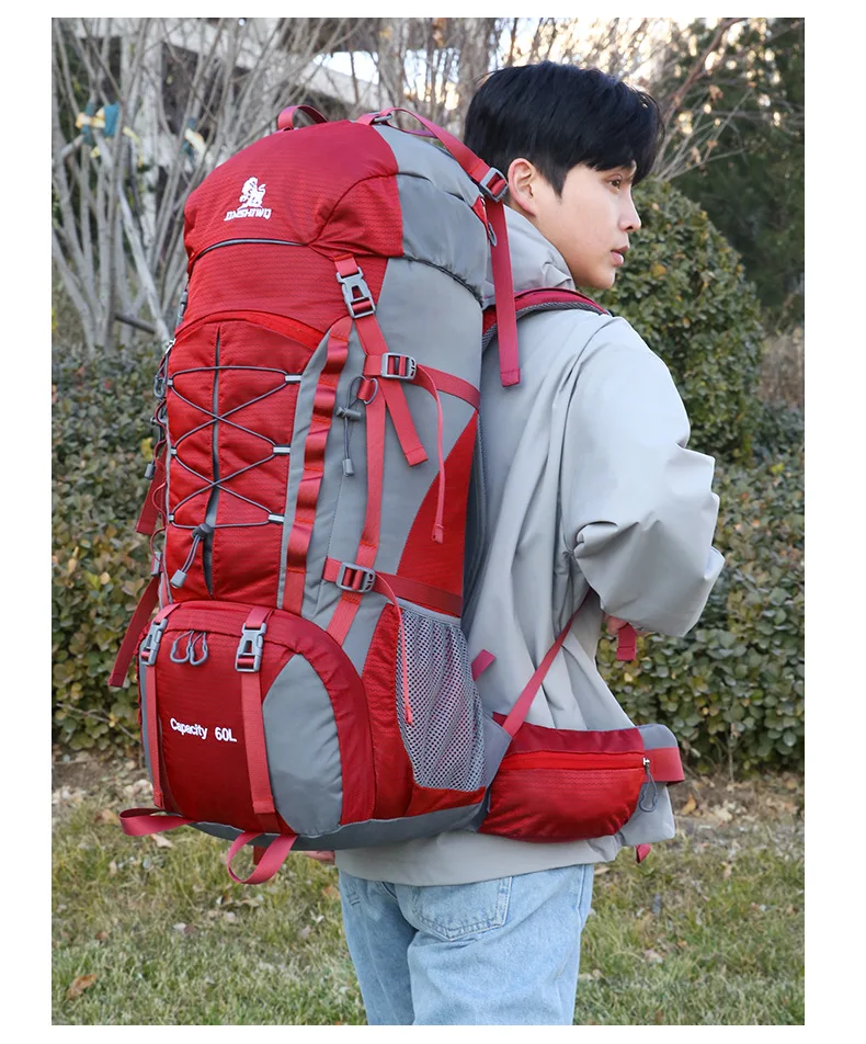 80L Mountaineering Bag,Large Capacity Rainproof Wear-Resistant Nylon Breathable,Outdoor Travel Hiking Camping Sports Backpack