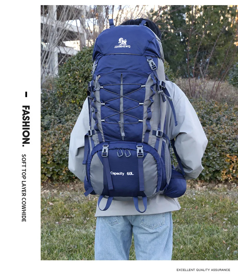 80L Mountaineering Bag,Large Capacity Rainproof Wear-Resistant Nylon Breathable,Outdoor Travel Hiking Camping Sports Backpack