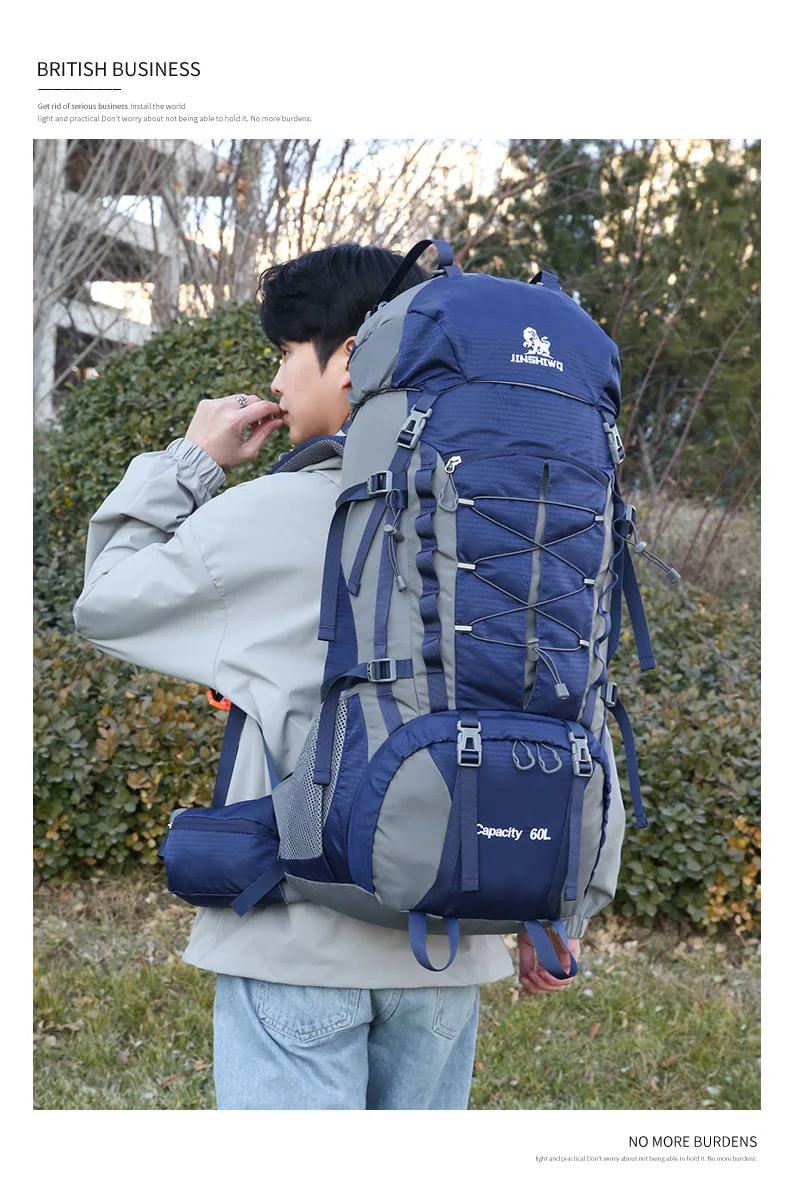 80L Mountaineering Bag,Large Capacity Rainproof Wear-Resistant Nylon Breathable,Outdoor Travel Hiking Camping Sports Backpack