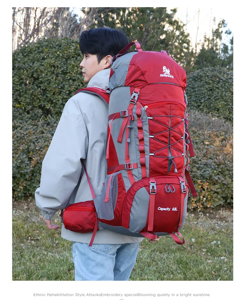 80L Mountaineering Bag,Large Capacity Rainproof Wear-Resistant Nylon Breathable,Outdoor Travel Hiking Camping Sports Backpack