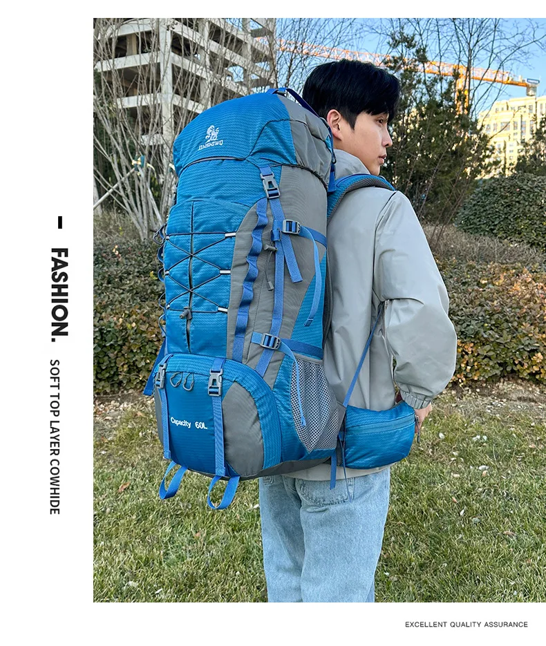 80L Mountaineering Bag,Large Capacity Rainproof Wear-Resistant Nylon Breathable,Outdoor Travel Hiking Camping Sports Backpack