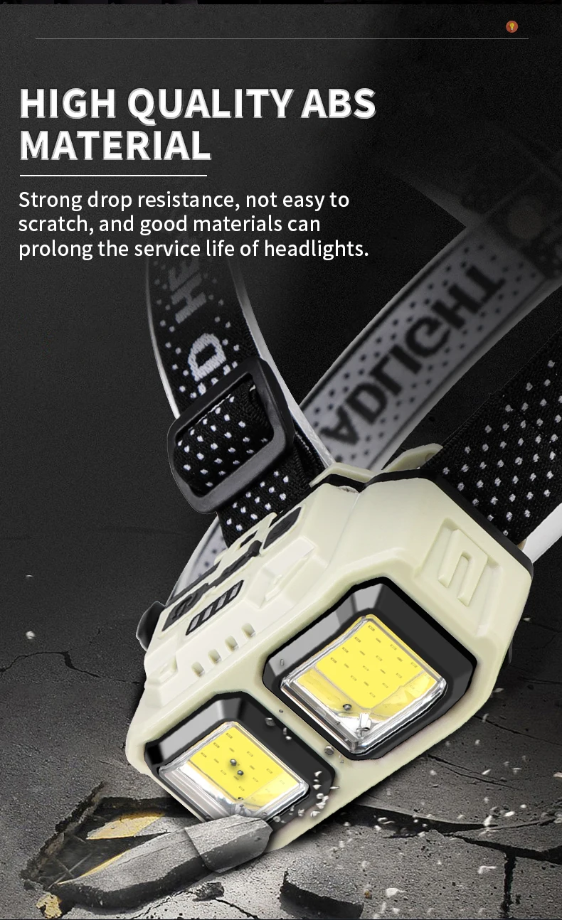 Super Bright LED Sensor Headlamp Type-C Charge Head Flashlight with 18650 Battery Outdoor Waterproof Camping Fishing Headlight