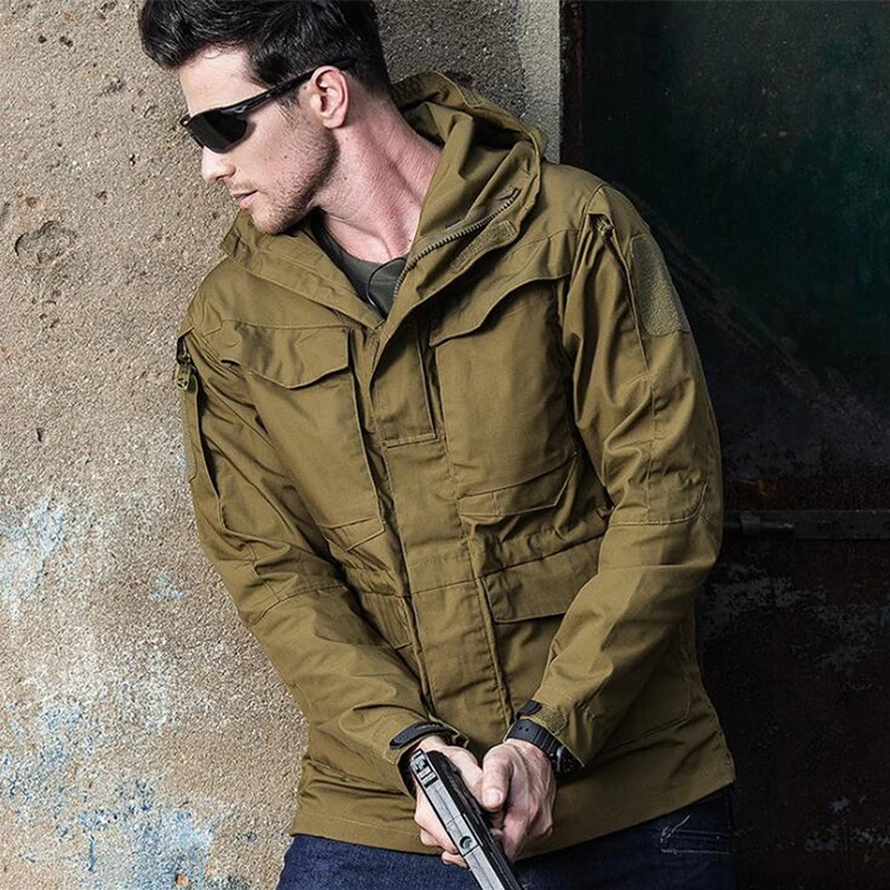 Chaqueta táctica M65 para hombre, impermeable, senderismo, con capucha para lluvia - Imagen 2