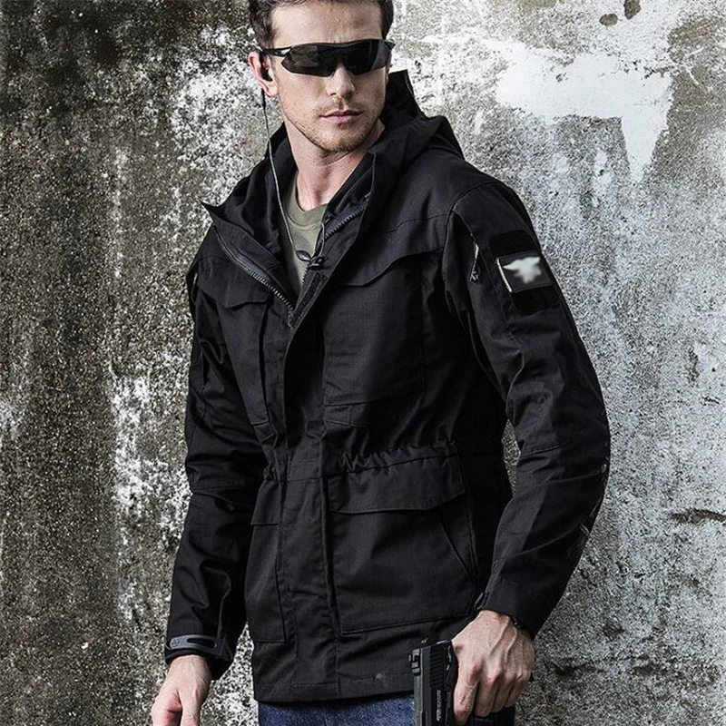 Chaqueta táctica M65 para hombre, impermeable, senderismo, con capucha para lluvia - Imagen 4