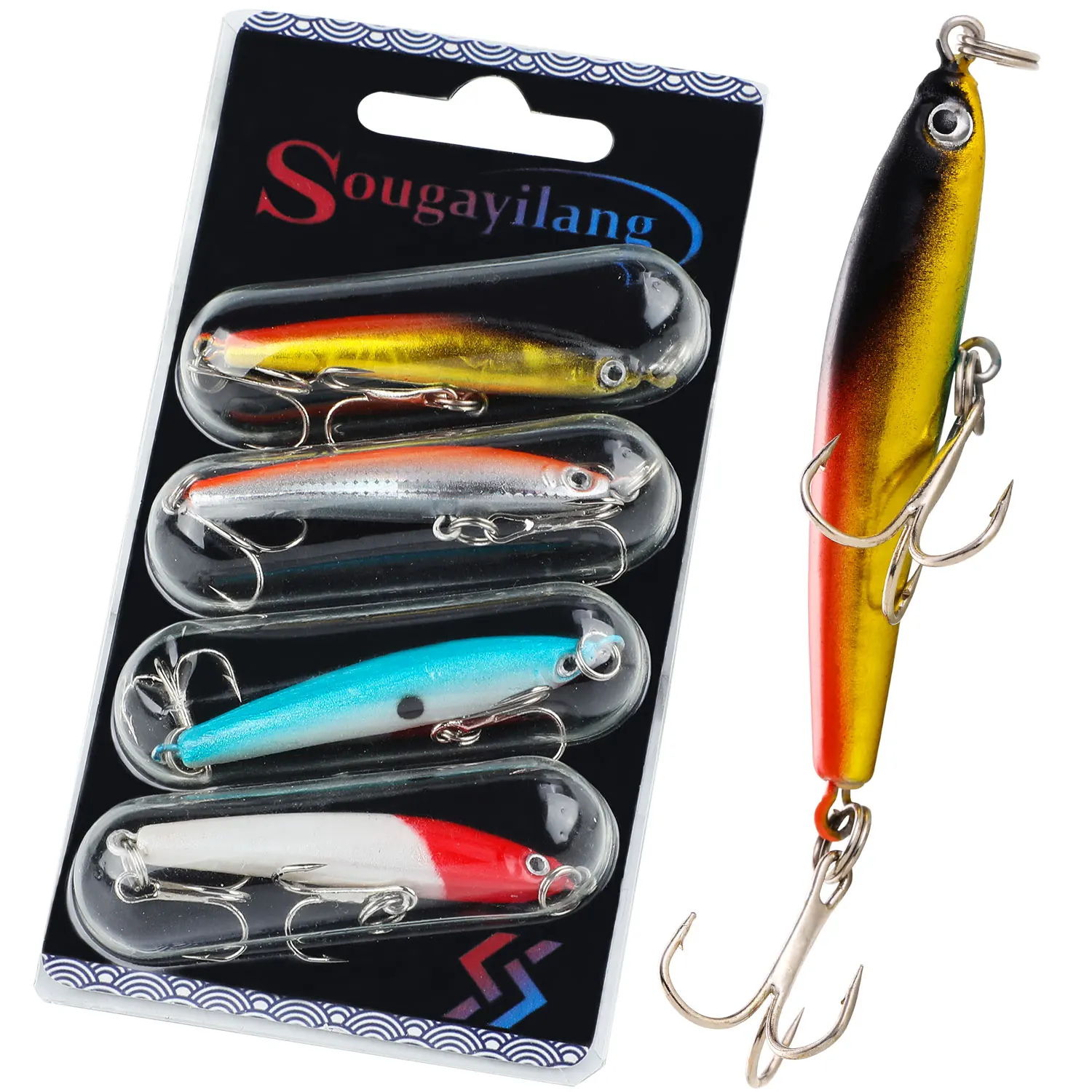 Sougayilang Fishing Bait Set 4PCS Wobbler Anti-corrosion Hook Bass Fishing Lure for Sea Carp Fishing Tackles De Pesca