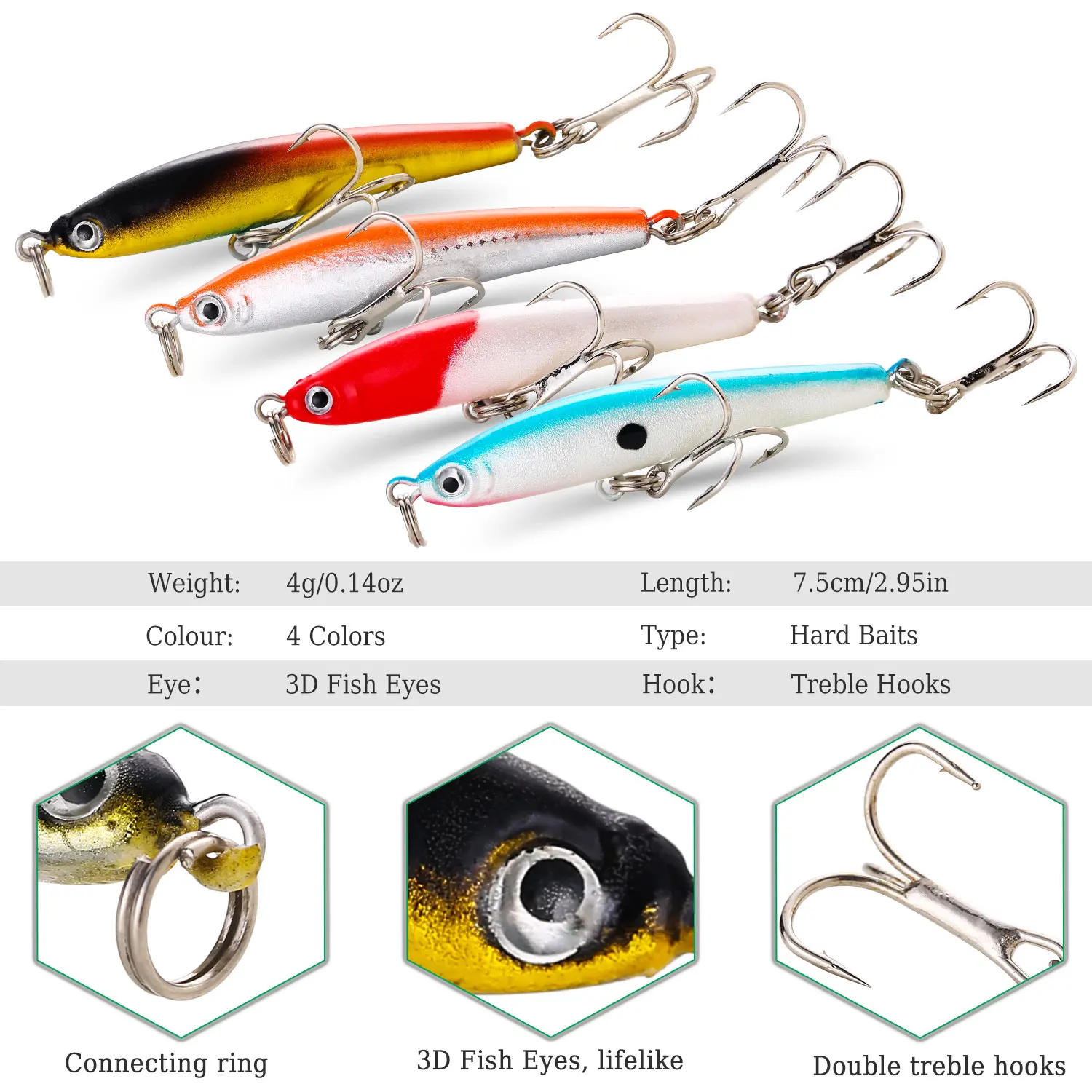 Sougayilang Fishing Bait Set 4PCS Wobbler Anti-corrosion Hook Bass Fishing Lure for Sea Carp Fishing Tackles De Pesca