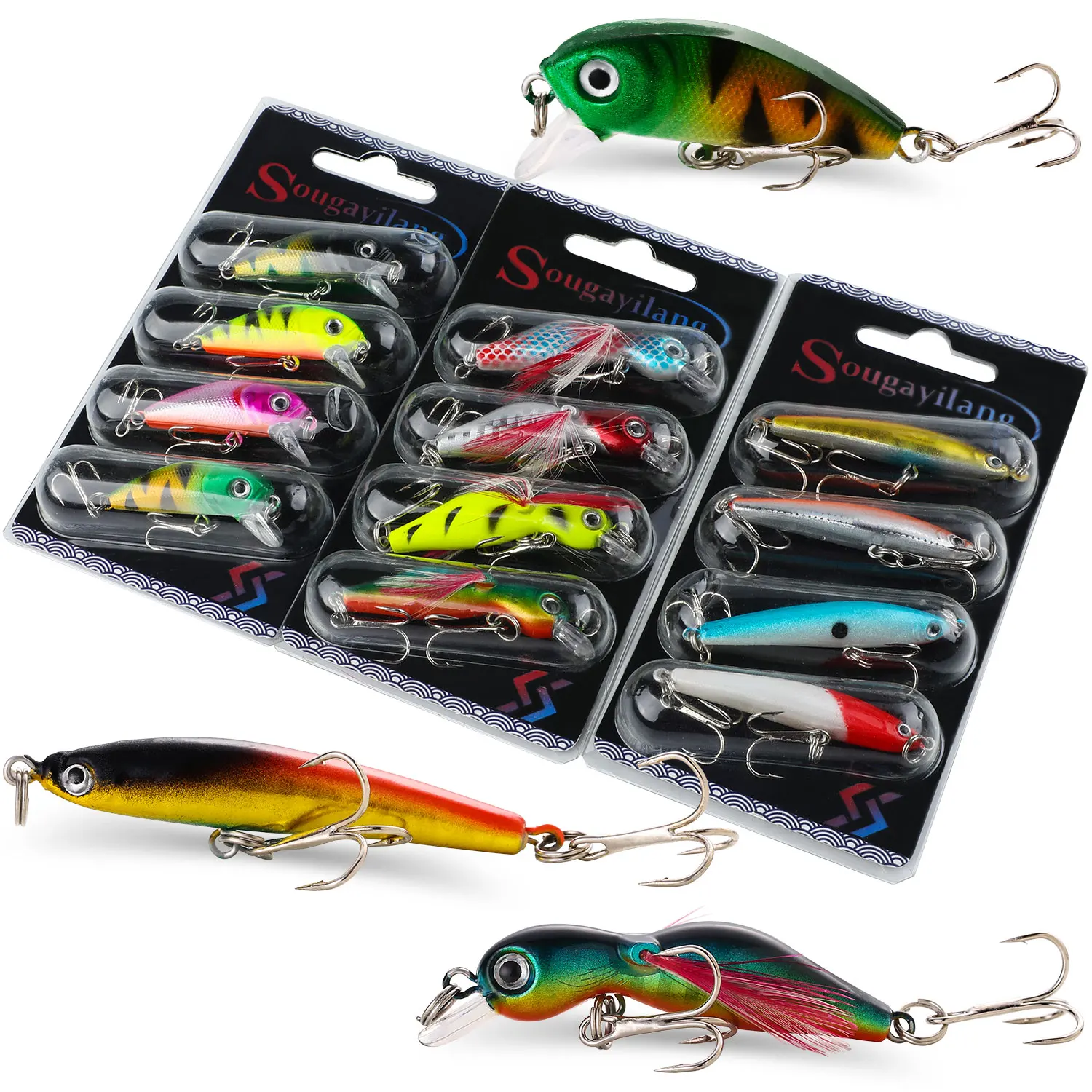 Sougayilang Fishing Bait Set 4PCS Wobbler Anti-corrosion Hook Bass Fishing Lure for Sea Carp Fishing Tackles De Pesca