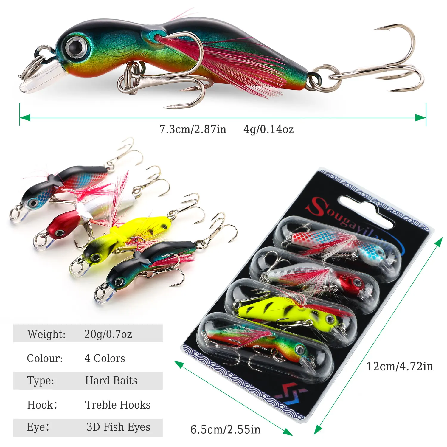 Sougayilang Fishing Bait Set 4PCS Wobbler Anti-corrosion Hook Bass Fishing Lure for Sea Carp Fishing Tackles De Pesca