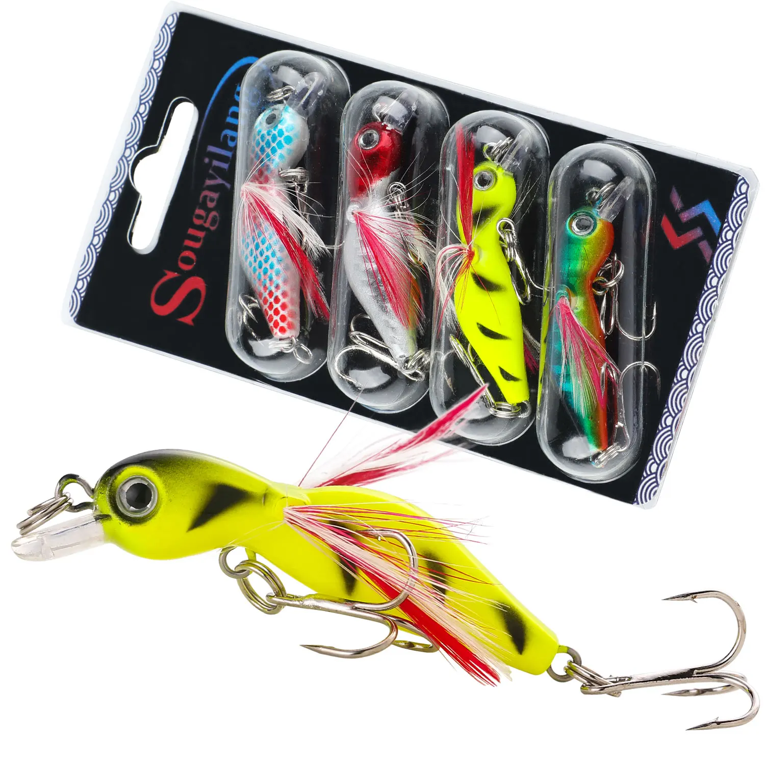 Sougayilang Fishing Bait Set 4PCS Wobbler Anti-corrosion Hook Bass Fishing Lure for Sea Carp Fishing Tackles De Pesca