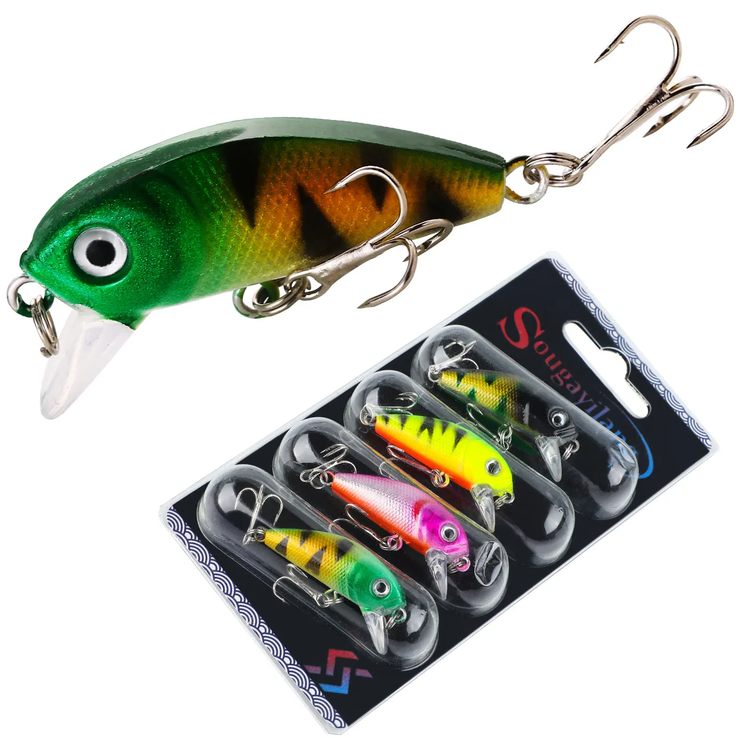 Sougayilang Fishing Bait Set 4PCS Wobbler Anti-corrosion Hook Bass Fishing Lure for Sea Carp Fishing Tackles De Pesca