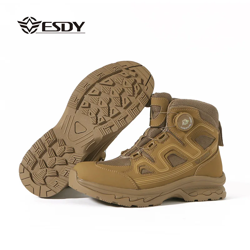 ESDY Men's Outdoor Hiking Mountain Climbing Shoes Mid-Calf Tactical Boots Breathable leather Upgraded Version for Trekking