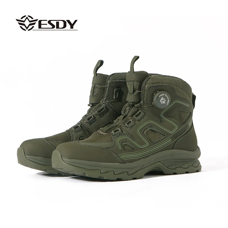 ESDY Men's Outdoor Hiking Mountain Climbing Shoes Mid-Calf Tactical Boots Breathable leather Upgraded Version for Trekking