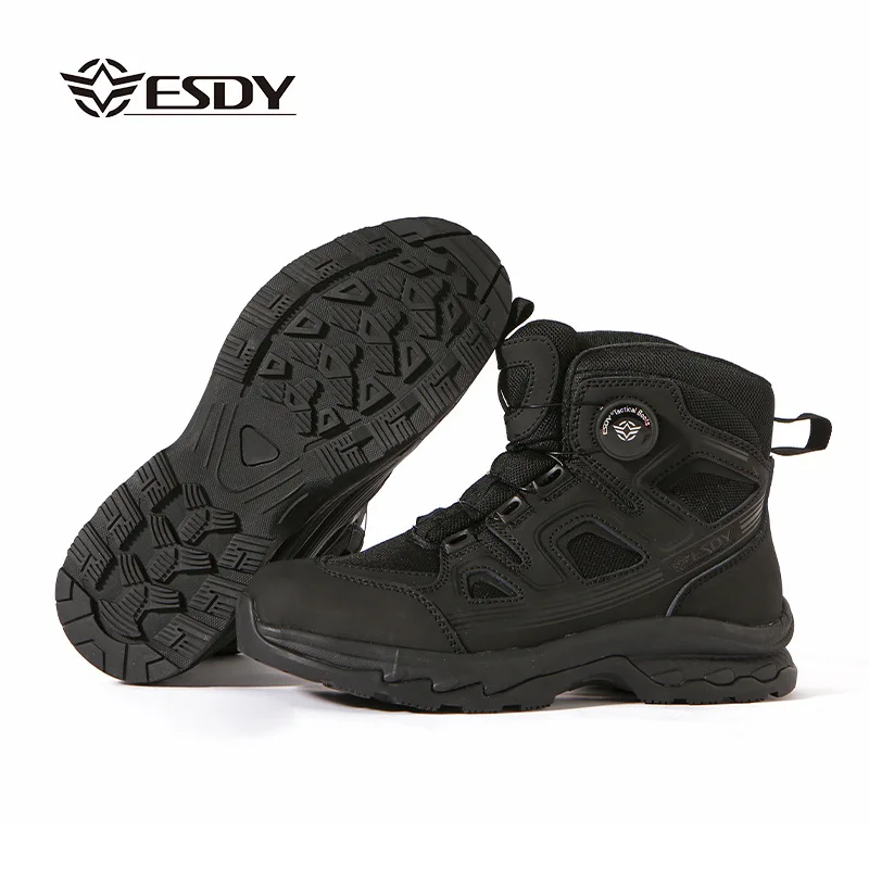 ESDY Men's Outdoor Hiking Mountain Climbing Shoes Mid-Calf Tactical Boots Breathable leather Upgraded Version for Trekking