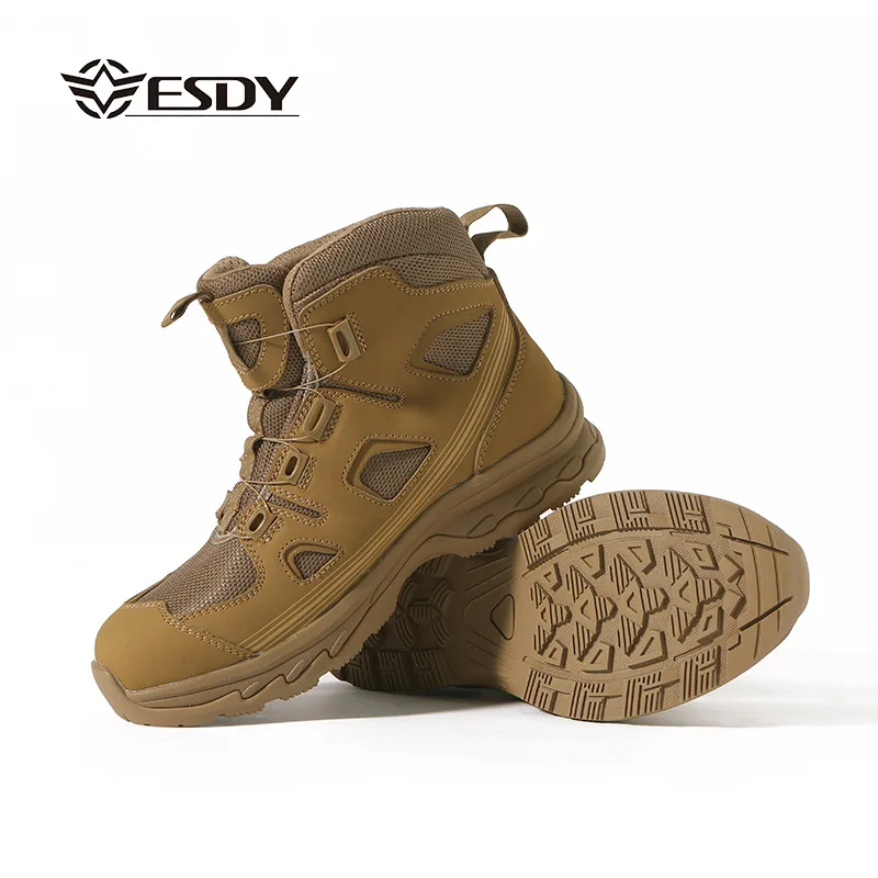 ESDY Men's Outdoor Hiking Mountain Climbing Shoes Mid-Calf Tactical Boots Breathable leather Upgraded Version for Trekking