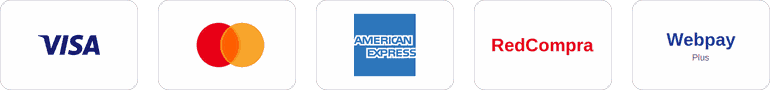 Medios de pago: Visa, Mastercard, American Express, RedCompra, Webpay